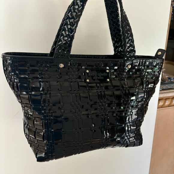 SUPER RARE KATE SPADE Black Patent
Woven Leather Satchel Tote Shoulder Bag - Picture 12 of 15